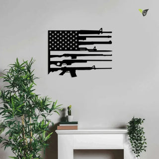 Us Flag Military Guns Cut Metal Sign With Led Lights