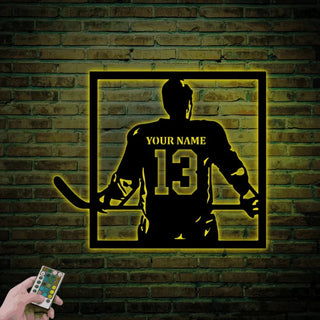 Custom Hockey Metal Sign Led Lights, Custom Name Hockey Sign, Ice Hockey Wall Decor, Ice Hockey Jersey Art, Hockey Decor, Hockey Gifts For Boys